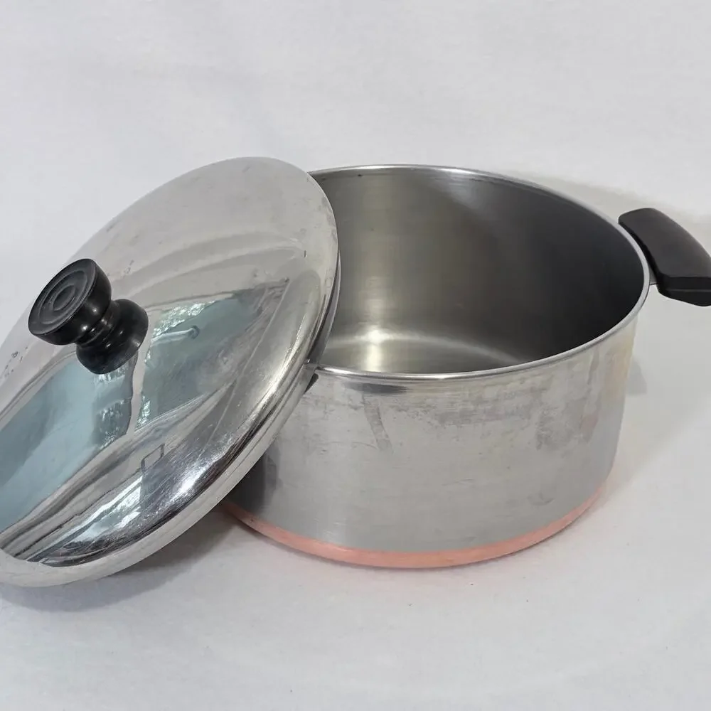 Revere Ware 1801 4 1/2 Qt Stainless Steel Stock Pot with Lid Double Ring Stamp